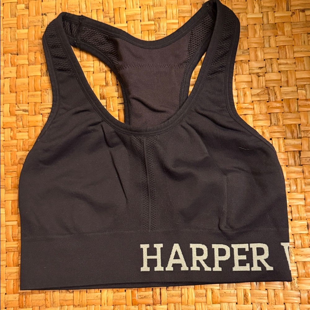 Harper Black Racerback Sports Bra with Logo Band